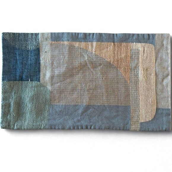 West Elm Woven Silk Patches Lumbar Pillow Cover Textural Geometric Midnight - Picture 1 of 9